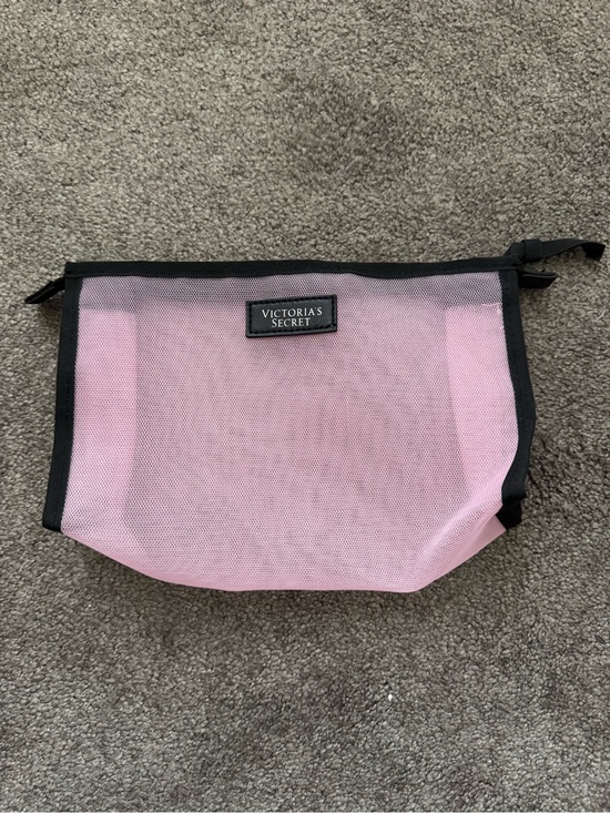 Victoria's Secret Handbags - Victoria's Secret Pink Mesh Cosmetic Pouch with Black Trim